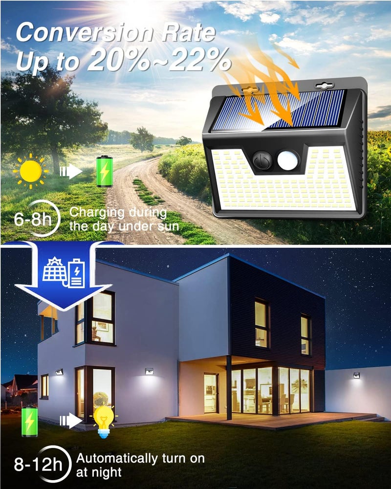 Peasur Solar Lights Outdoor Motion Sensor, 6 Pack 140 LED Solar Powered Fence Light Waterproof, 3 Modes Security Wall Lighting for Outside Yard Deck Garden - Image 2